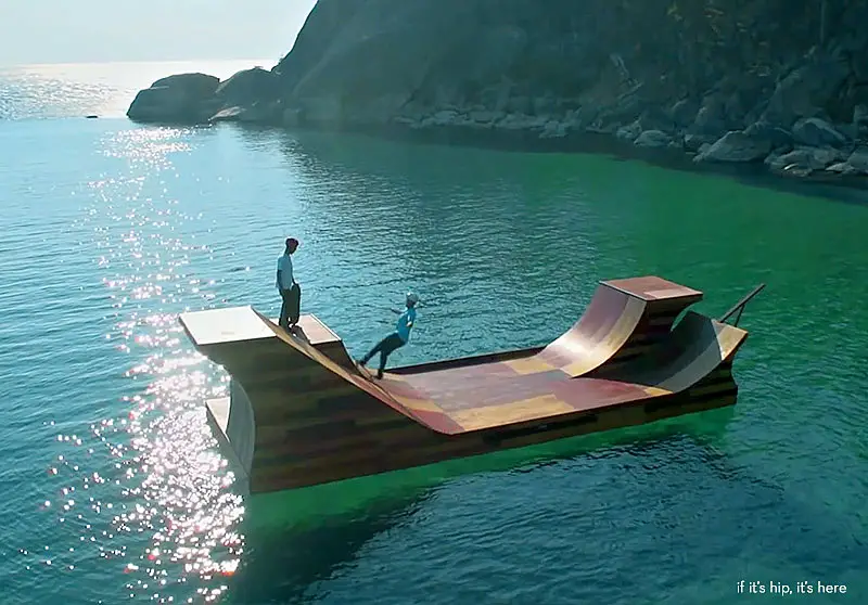 Giant Floating Skate Ramp In Lake Tahoe for Bob Burnquist
