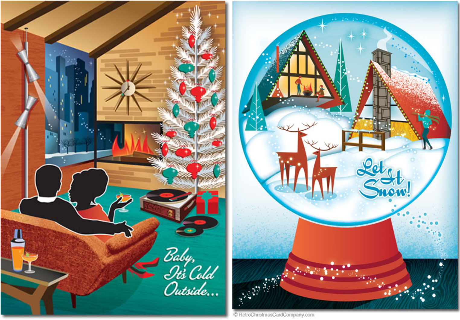 beautifully illustrated christmas cards for midcentury