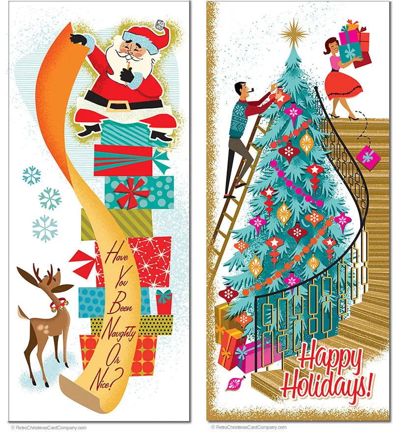 Beautifully illustrated mid century modern christmas cards