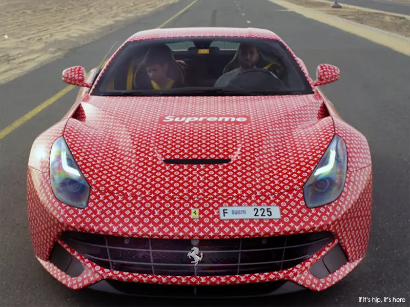 Louis Vuitton Supreme Wrapped Ferrari for 15 Yr old Money Kicks