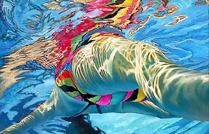 people swimming paintings
