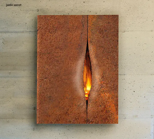 wall mounted metal sculptural fireplace