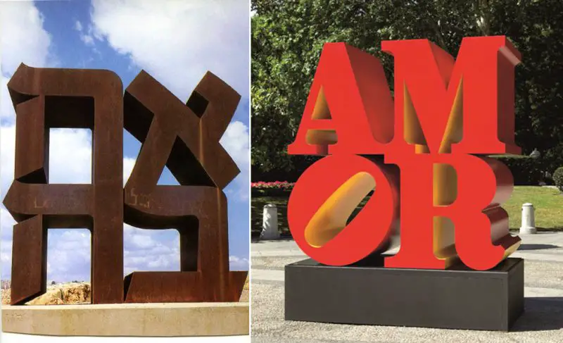 Robert Indiana's Ahava (Hebrew) and Amor versions.