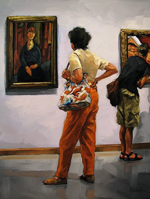 paintings of people looking at paintings