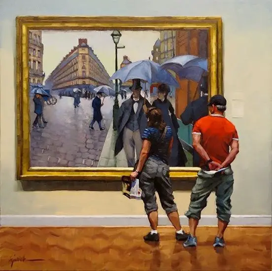 paintings of people looking at paintings