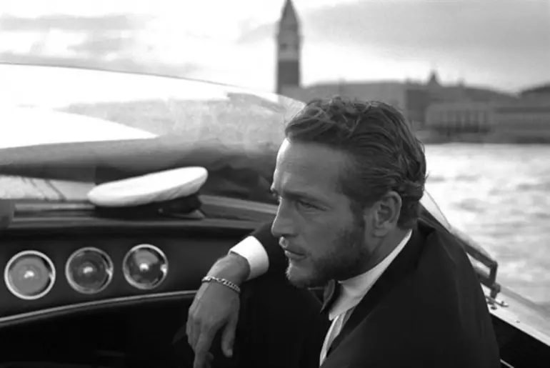 Paul Newman in a Venice Water Taxi, 1963