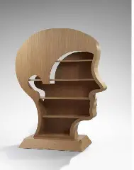 Wooden head bookcase and Library Head by Nicola L