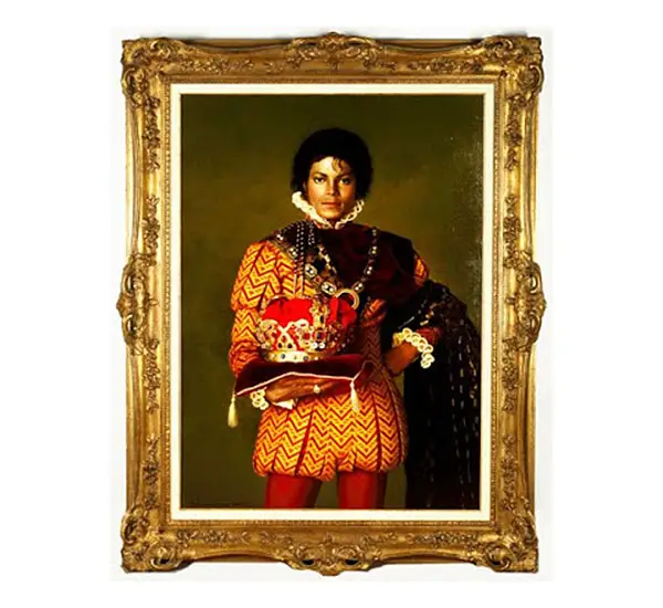 Michael Jackson dressed as a King, oil on canvas, signed and dated 1995.