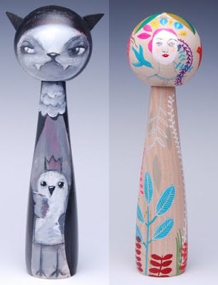 artists reimagine kokeshi dolls