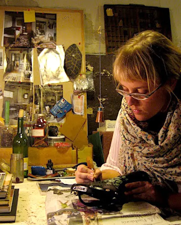 Kara Ginther at work in her studio