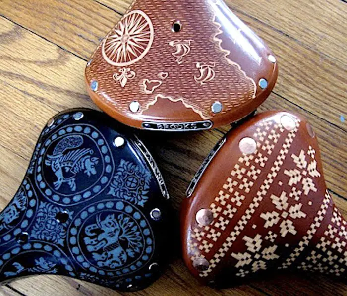 Read more about the article Leather Engraved Brooks Saddle Bicycle Seats By Kara Ginther