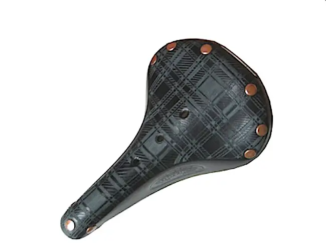 leather plaid bike saddle seat