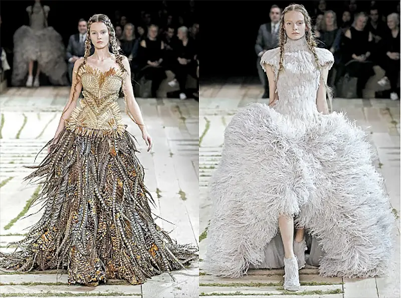 feather dresses alexander mcqueen