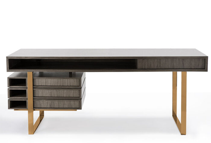 CY Boxeo desk, limited edition walnut finish with brass or bronze legs