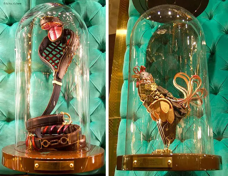 Louis Vuitton window display snake and rooster leather 