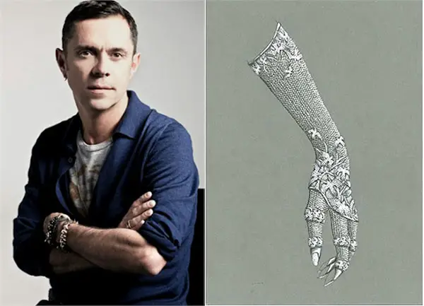 Jewelery designer Shaun Leane and his sketch of the diamond and 18k white gold glove