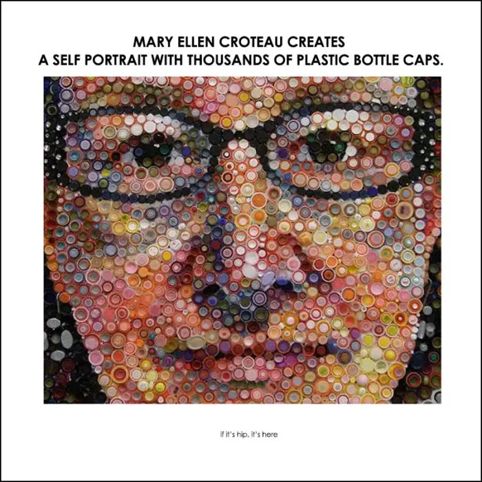 Read more about the article Mary Ellen Croteau Creates a Self Portrait with Thousands of Plastic Bottle Caps.