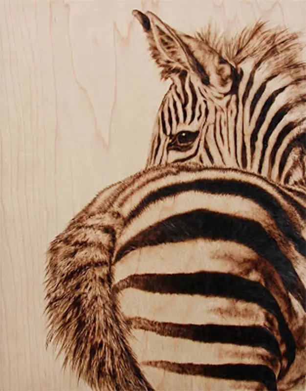 wood burning art zebra