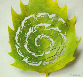 Ad Campaign For Plant For The Planet by Legas Delany Hamburg Uses Cut Leaf Art.