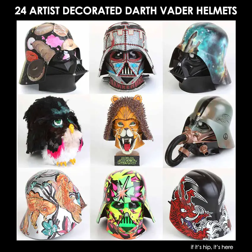 artist embellished darth vader helmets ganged hero