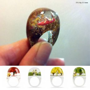 Romance That Floats On Your Fingers. Miniature Worlds in Resin Rings by Shannnam.