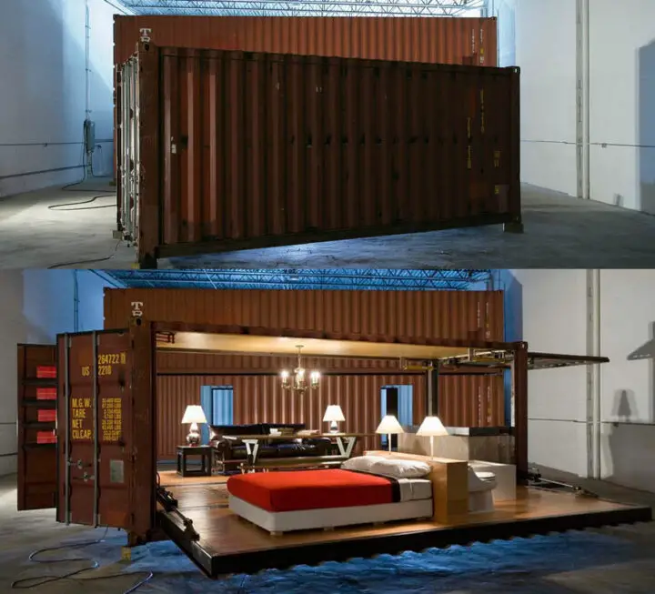 Container Homes That Open In 90 Seconds. Push Button Houses by Adam Kalkin.