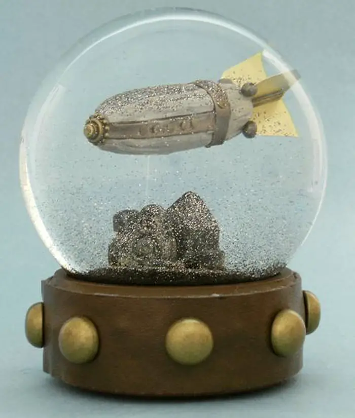 Read more about the article Steampunk Snow Globes By Camryn Forrest. One Of A Kind Shakeable Art.