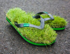 Grass Lined Flip Flops! KUSA Shoes For The Feel Of The Field. No Mowing Necessary.