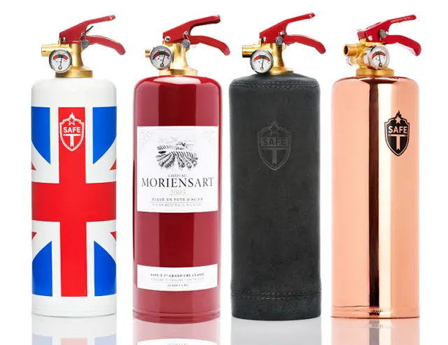 Read more about the article Extinguishers You Can Get Fired Up About. SAFE-T Designer Fire Extinguishers In Leather, Flags, Colors and More.
