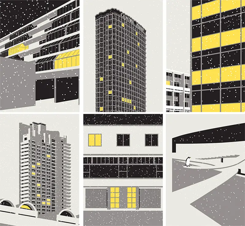 Modernist London Winter cards by stefi orazi