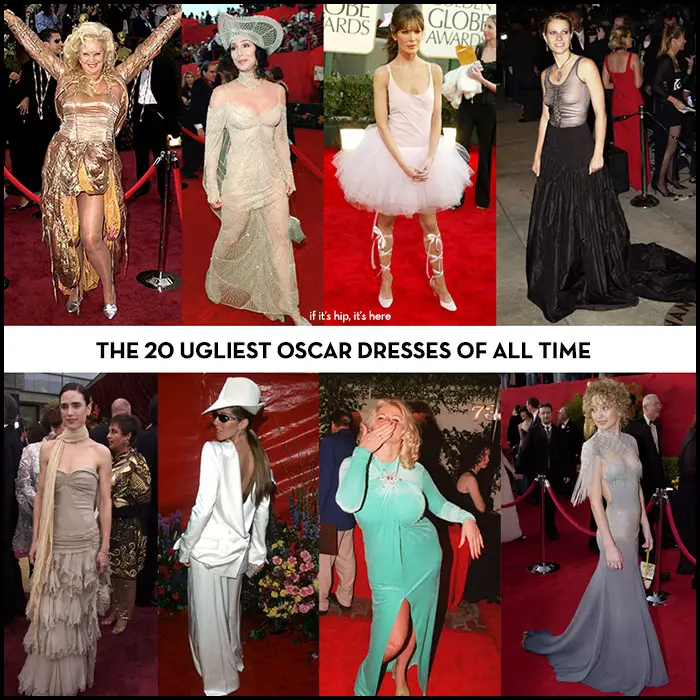 Read more about the article My Picks For The 20 Fugliest Red Carpet Oscar Dresses Of All Time.