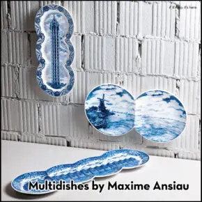 Multidishes by Maxime Ansiau. Blue Willow Gets Weird.