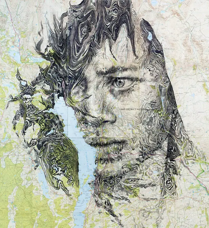 Portraits Drawn On World and Celestial Maps by Ed Fairburn