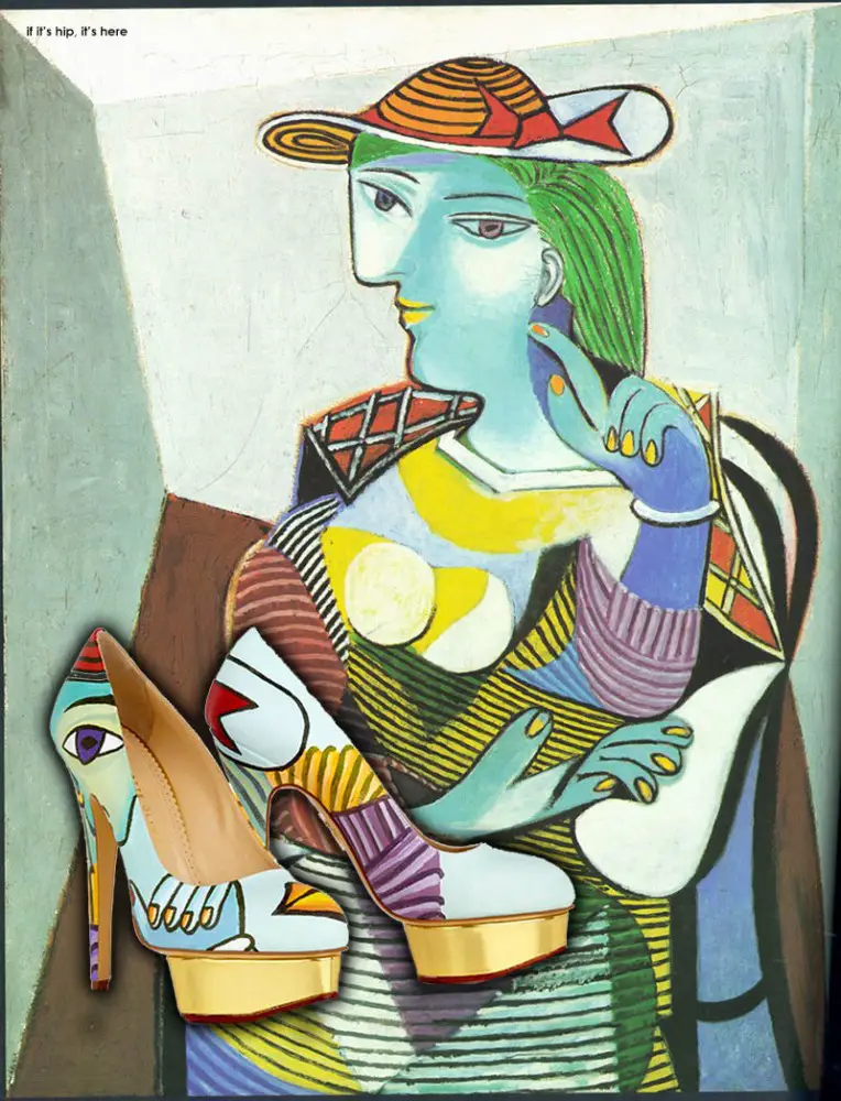 Picasso, Woman, abstracted with boyarde painted pumps