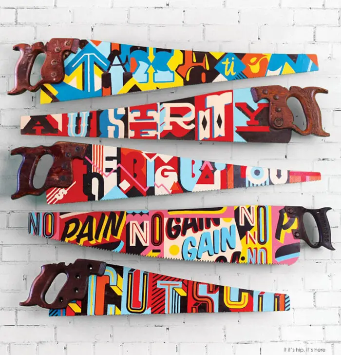 Read more about the article (Sub) Prime Cuts. Hand Painted Saws with Typography by Vault 49