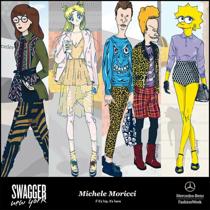 Read more about the article Cartoon Chic. Popular 90s Characters Dressed To Kill For Fashion Week by Swagger and Michele Moricci.