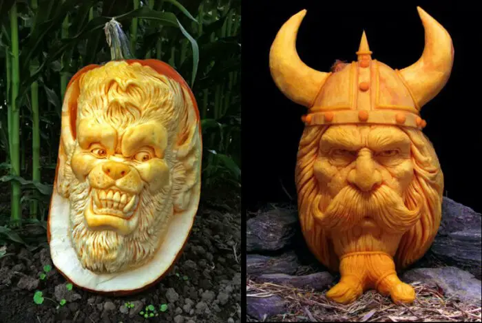 werewolf and viking pumpkins