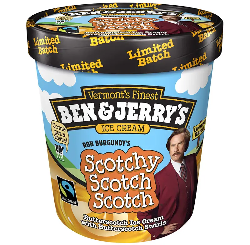 Ben & Jerry's Ron Burgundy Scotchy Scotch Scotch ice cream