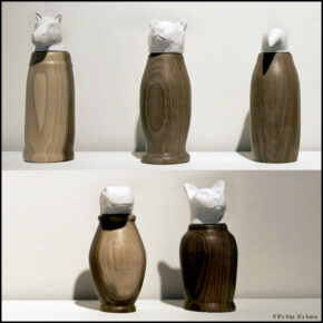 Elegant Animal Head Urns of Ceramic and Wood by Artist Lorien Stern