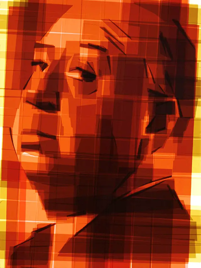 Hitchcock portrait made of tape