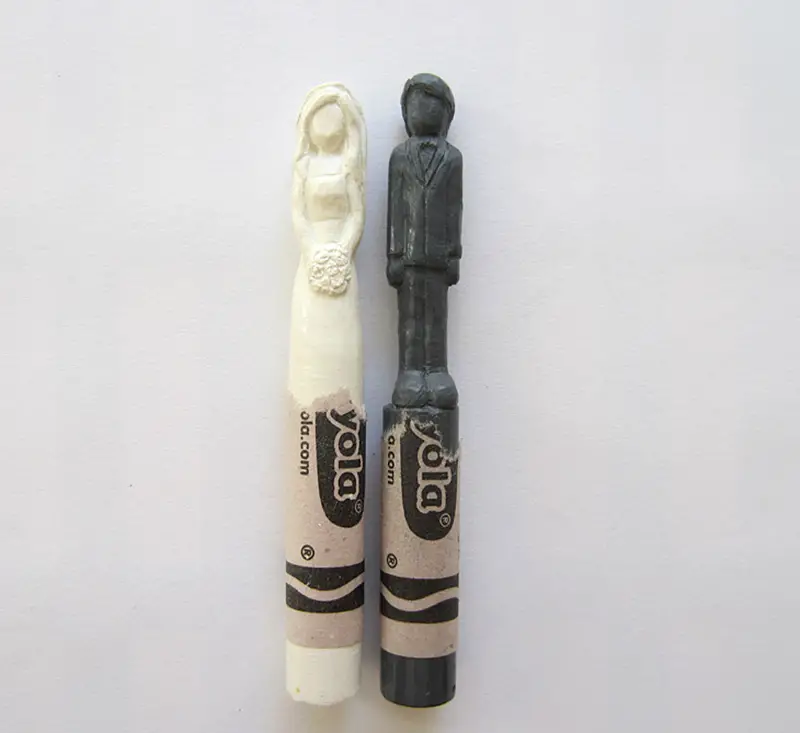 bride and groom carved crayons