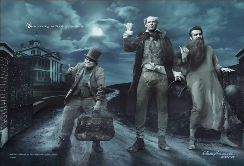 Jack Black, Will Ferrell and Jason Segel as Hitchhiking ghosts Fineas, Ezra and Gus from Disney's Haunted Mansion