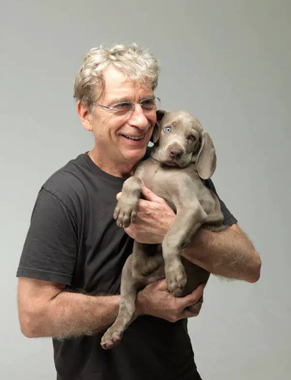 Photographer William Wegman with one of his Weimaraner Pups: