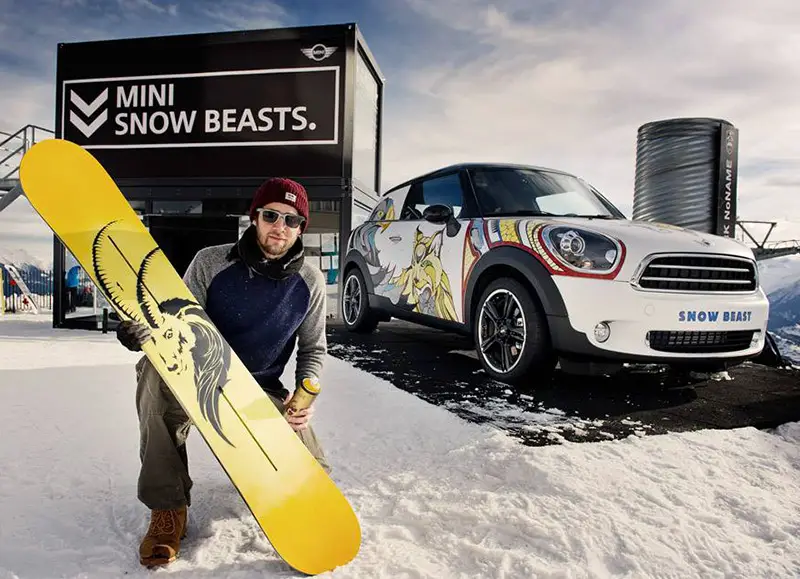 Andreas Preis with one of his custom Burton snowboards