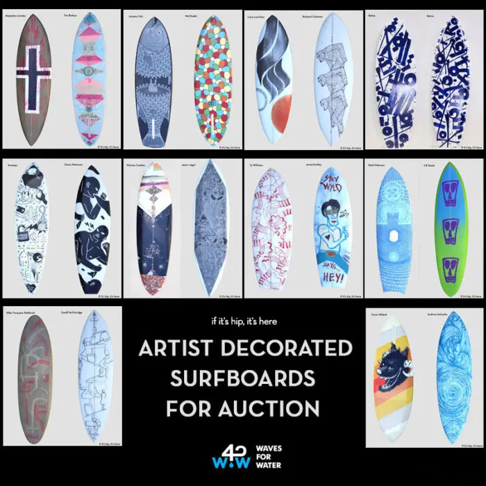 artist-decorated surfboard auction