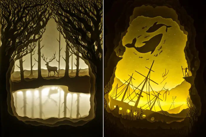 the golden stag and uncharted waters Hari and Deepti illuminated paper art