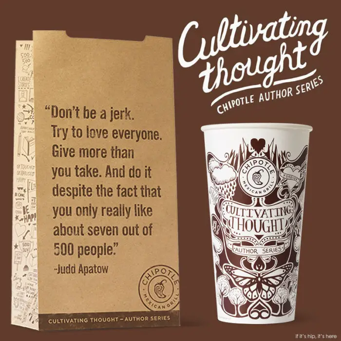 Read more about the article Chipotle’s Cultivating Thought by Printings Essays and Art on Cups and Bags.