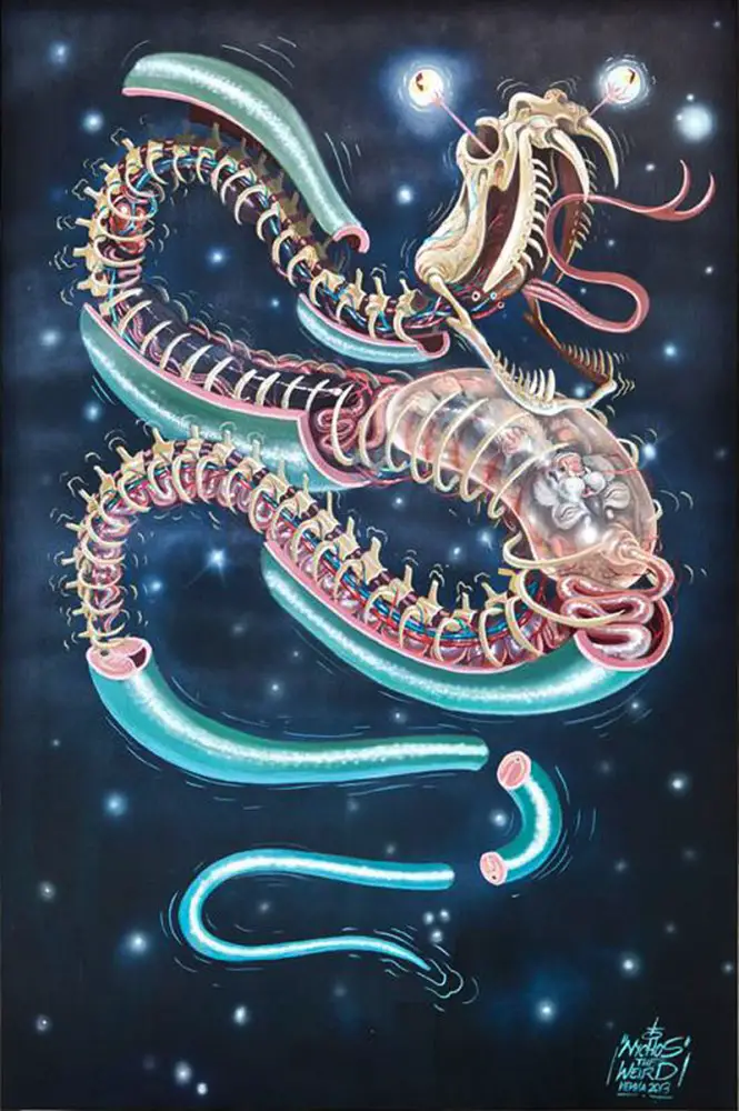 Dissection of a spacesnake (mixed media on canvas) 2013 Nychos IIHIH