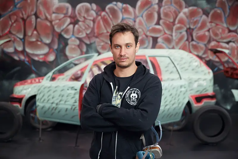 NYCHOS in front of volvo piece IIHIH