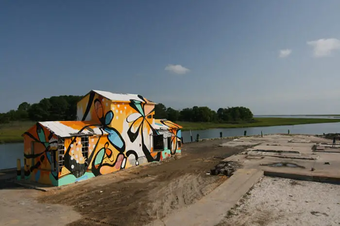 HENSE Mural painted on an abandoned oyster factory in Oyster, Virgina